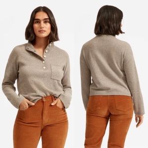 Everlane The ReCashmere Button Mock Neck Sweater in Tan Oatmeal Size Small